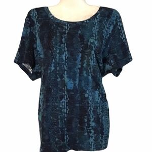 Gloria Vanderbilt Short Sleeve Blue & Black Snake Skin Print Short Sleeve Shirt